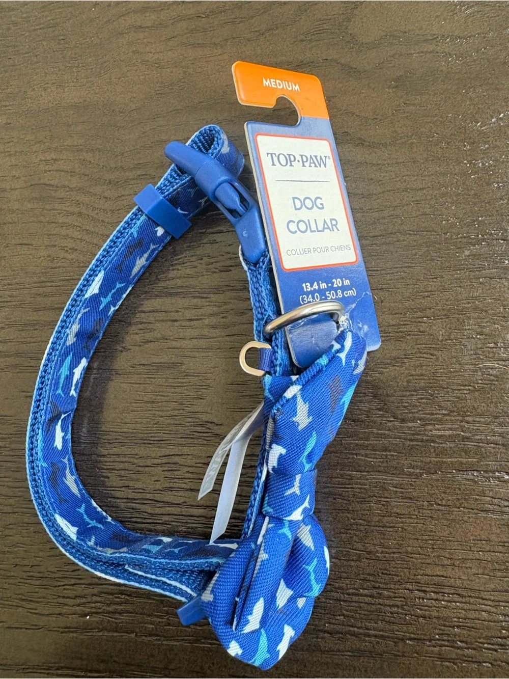 Top Paw Blue Shark Pattern Kids Dog Collar with Bow pets smart medium